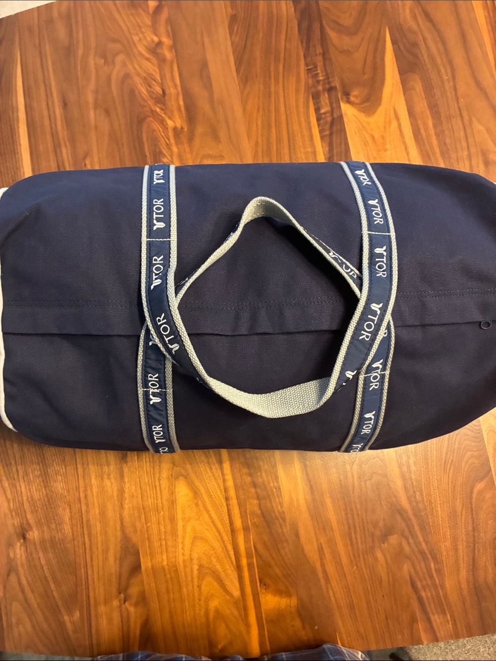 Tvor Navy Canvas Duffel Bag with Logo Webbing